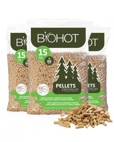 PELLETS DE MADEIRA 15 KG BIOHOT 65 sacos